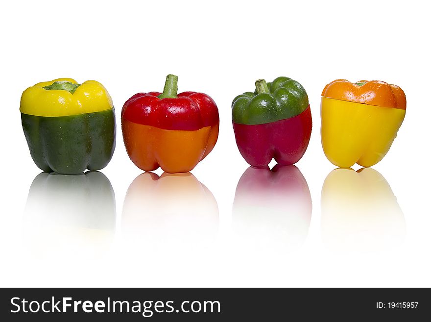 Multi colored Bell Peppers isolated on white background