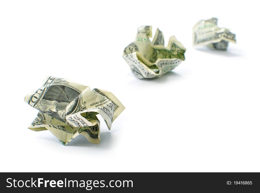 Crumpled dollar notes on a white background. Crumpled dollar notes on a white background