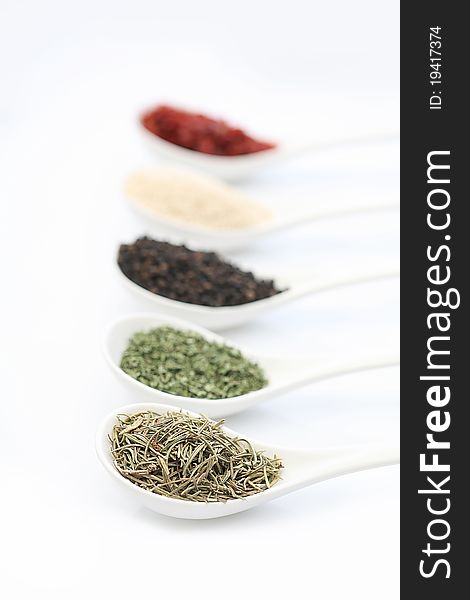 Various spices on a white background image. Various spices on a white background image