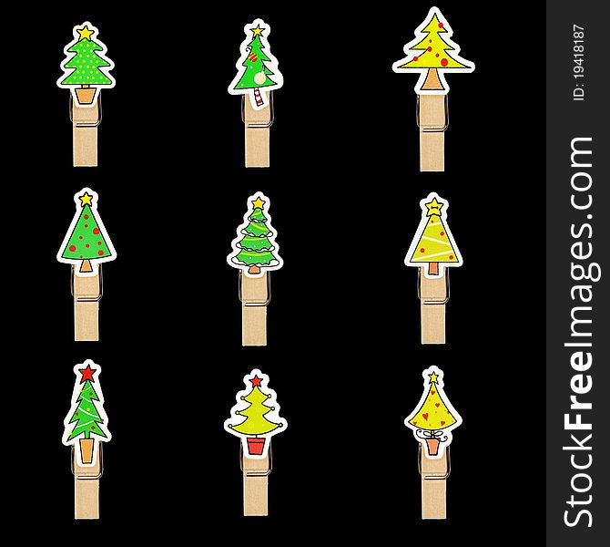 Christmas tree badge on wooden clothespin