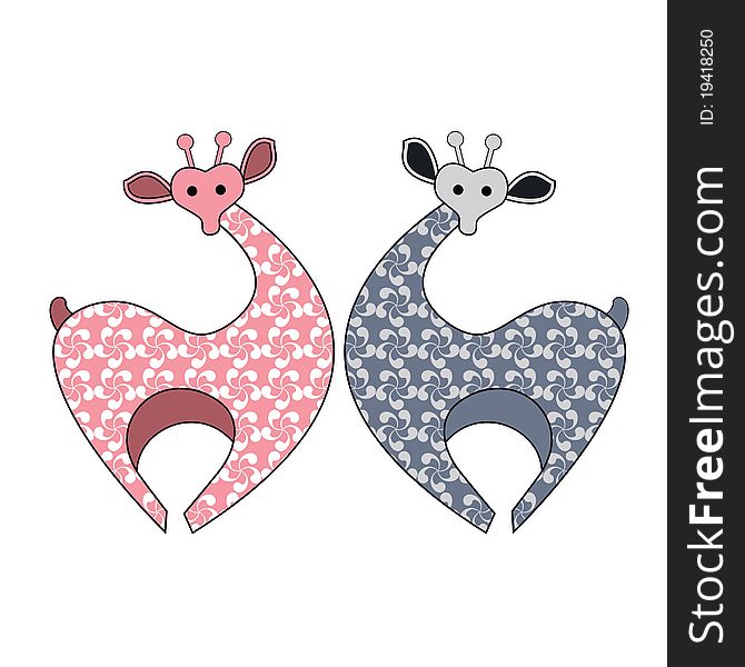 Stylized Giraffes icons pink and blue with pretty pattern (stuffed toy)