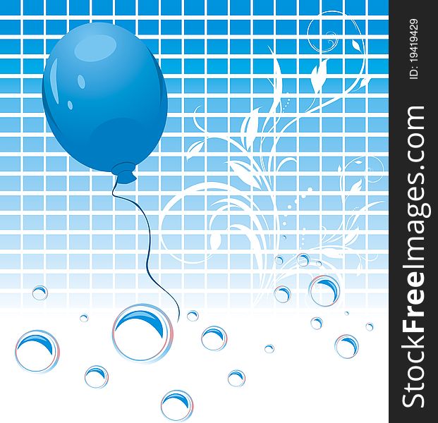 Blue balloon and bubbles on the mosaic background