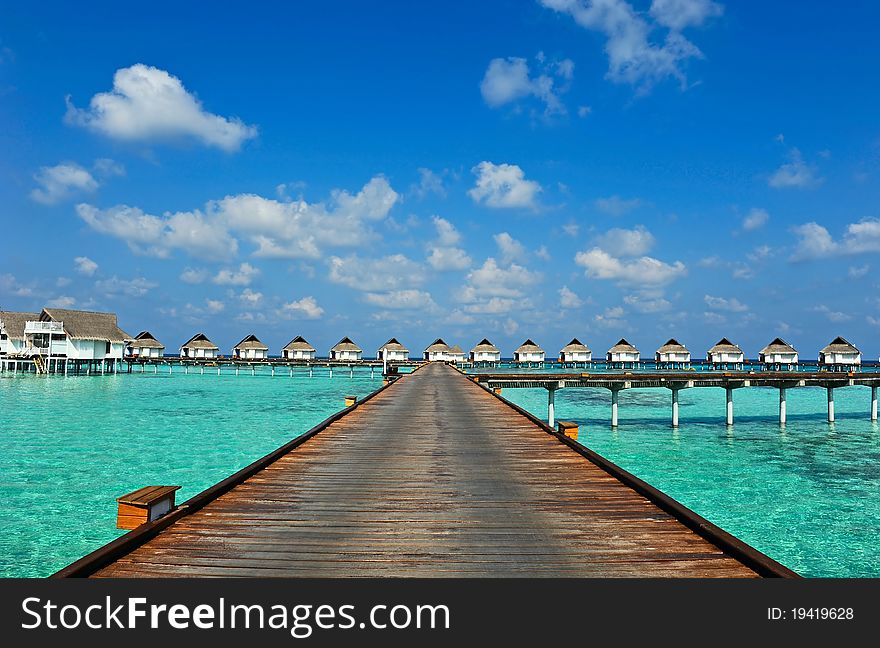 Maldive water villa - bungalows in the blue sea