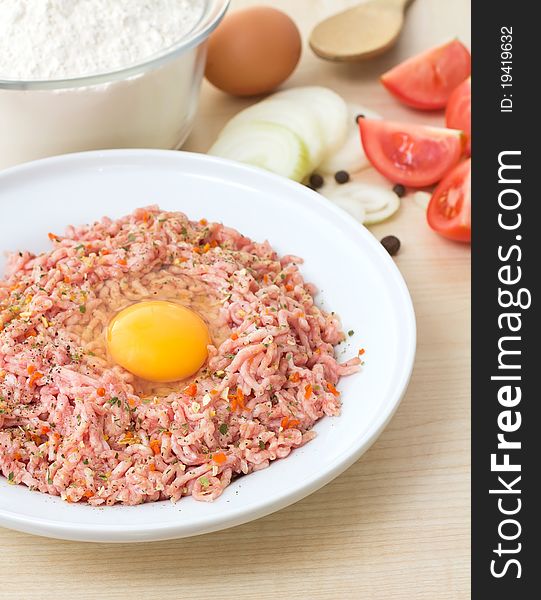 Minced meat with food ingredients. Minced meat with food ingredients.