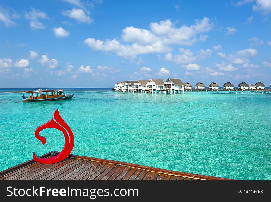 Maldive water villa - bungalows in the blue sea