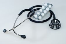 Medical Pills And Stethoscope. Stock Images