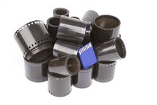 35mm Film Rolls And Sd Flash Card Stock Photos