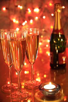 Champagne In Glasses And Lights Stock Photography
