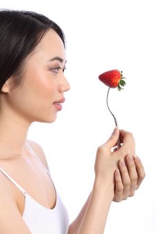 Pretty Chinese Teenager Girl And Strawberry Fruit Royalty Free Stock Photo Pretty Chinese Teenager Girl And Strawberry Fruit Royalty Free Stock Photo
