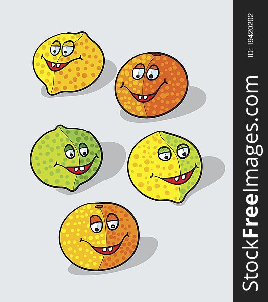 Lemons cartoon, abstract vector art illustration