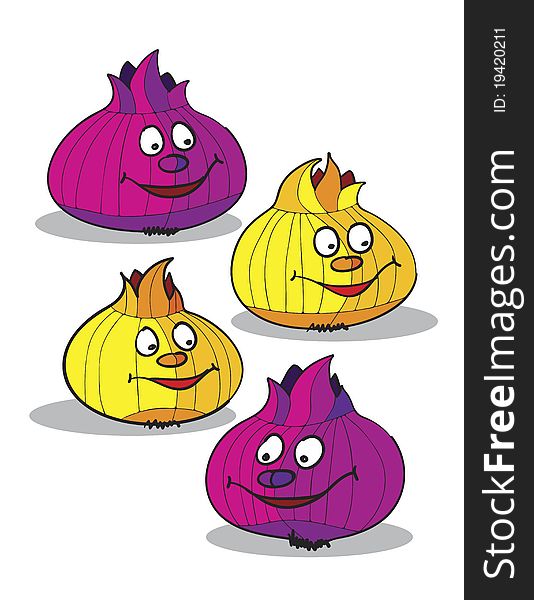 Onions cartoon, abstract vector art illustration