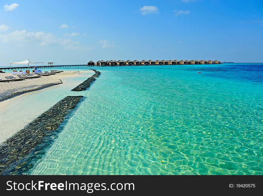 Maldive Water Villa And Blue Sea