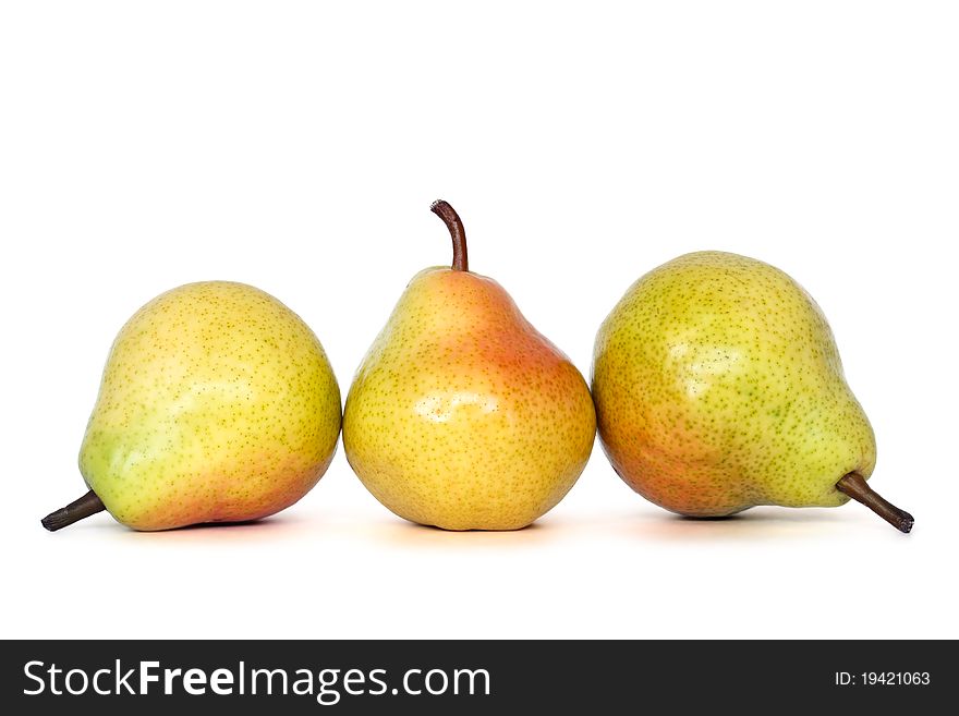 Three pears over white background, clipping path