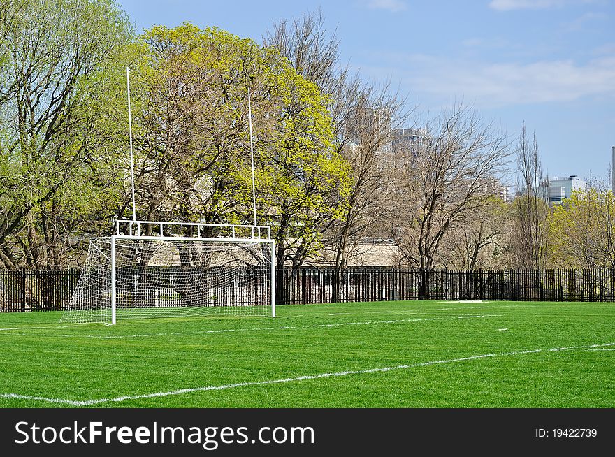 Combination goal posts for soccer and football. Combination goal posts for soccer and football