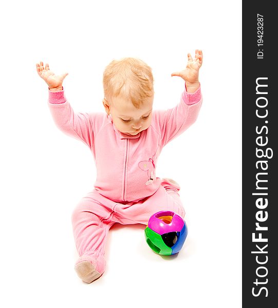 Isolated cute girl with color ball. Isolated cute girl with color ball