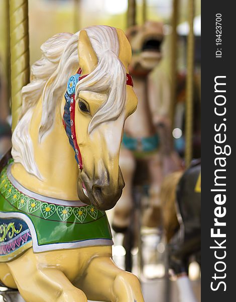 View of a merry-go-round horse ride.