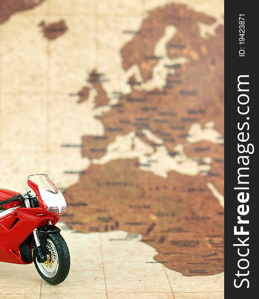 Red Motorcycle With Map Background