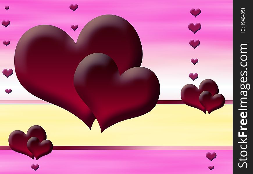 Two hearts on a pink background with space for inscriptions. Two hearts on a pink background with space for inscriptions