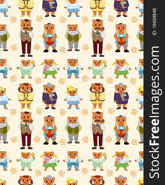 Cartoon bear family icon set seamless pattern