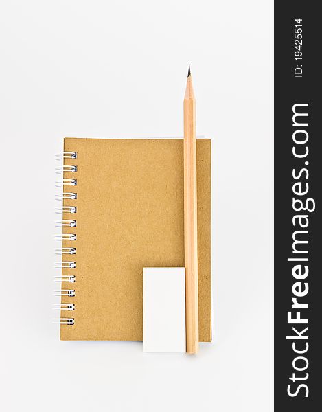 A set of recycle stationary, consisting of notebook, pencil, rubber