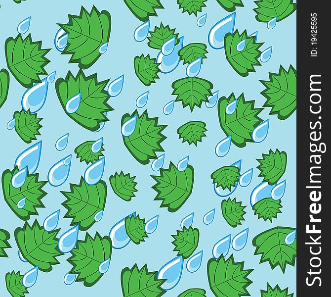 Abstract pattern with leaves and rain drops. illustration.