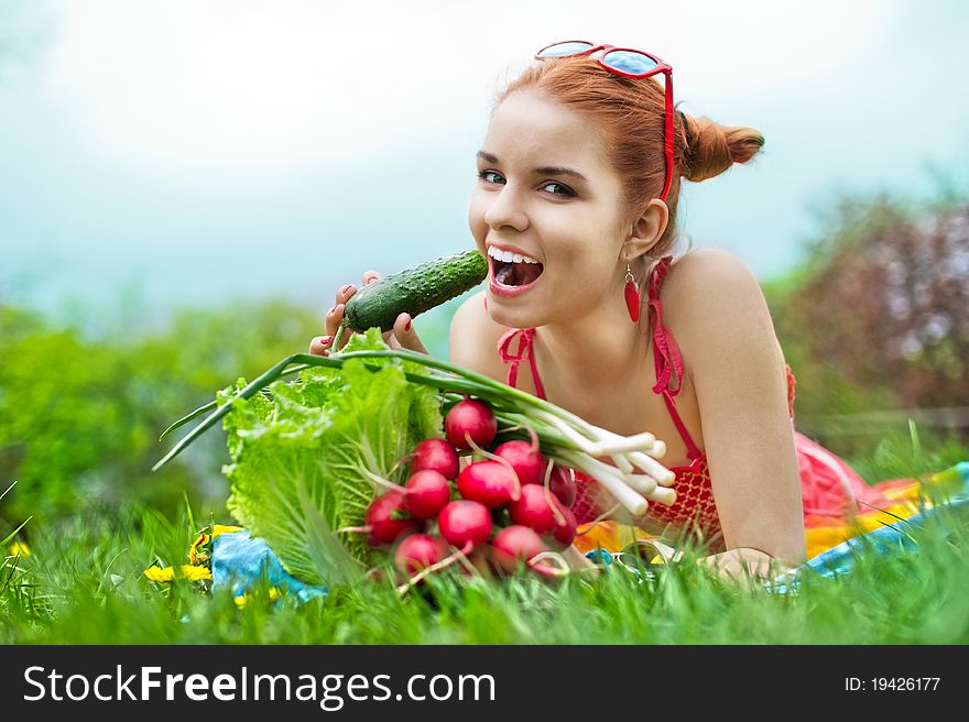Beautiful Happy Woman With Colourful Vegetables