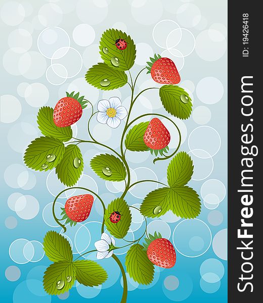 Floral background with a strawberry. Vector illustration.