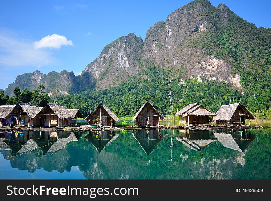 View of Houses in the Lake, Thailand
