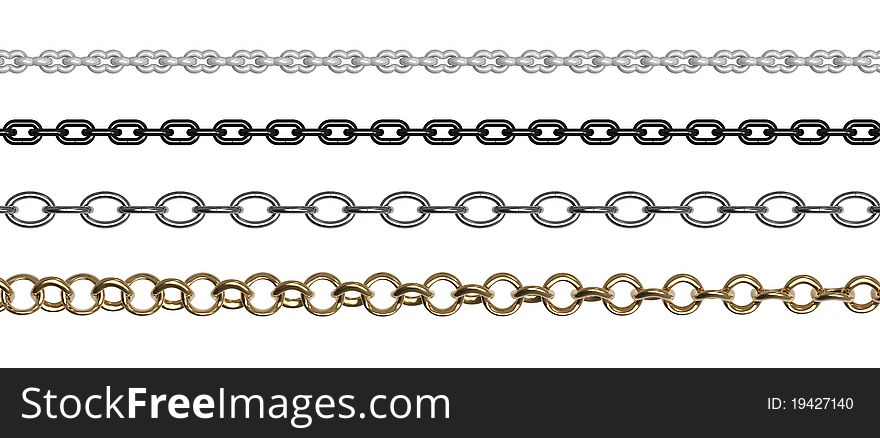 Chains of different forms and shades on a white background