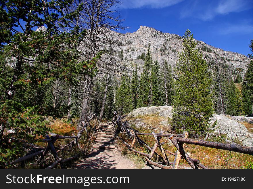 Hiking trail to the mountain peak in Grand Tetons. Hiking trail to the mountain peak in Grand Tetons