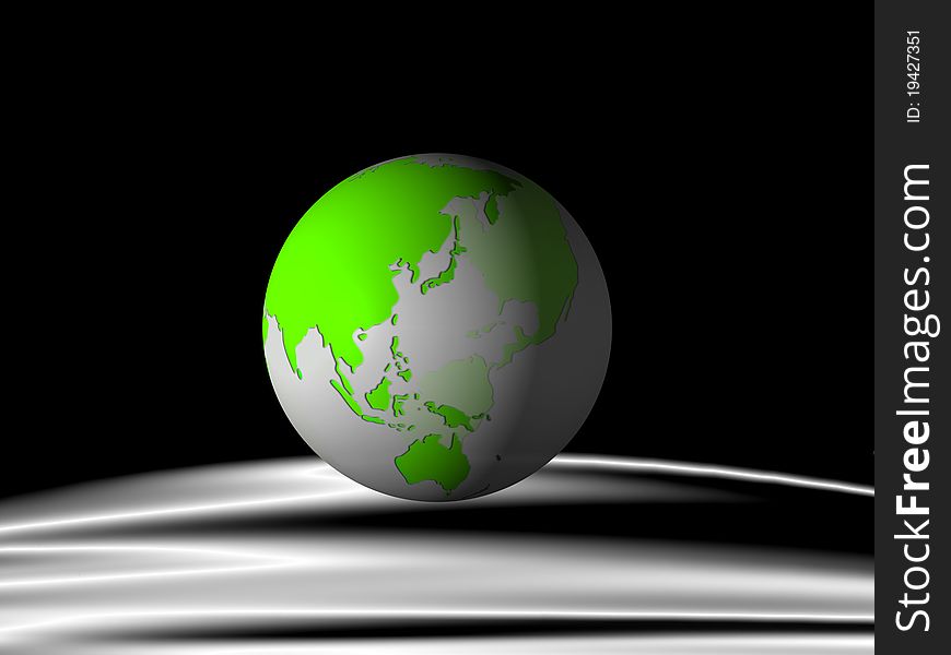 Green globe on silver gray background.