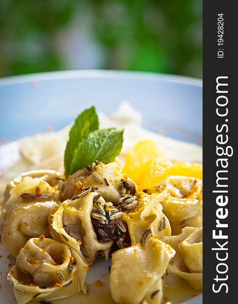 Tortellini with fennel, orange and mint.