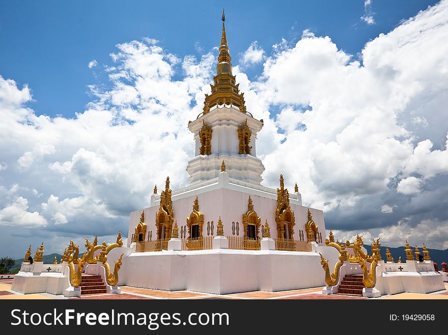 White Pagoda on blue sky background,Northern Thailand