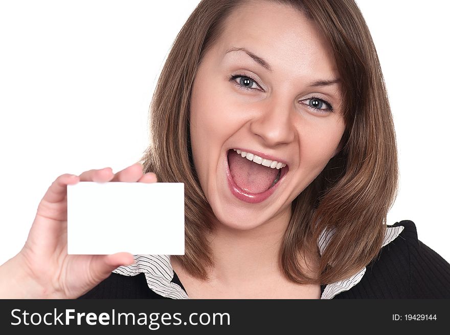 Young woman with business card