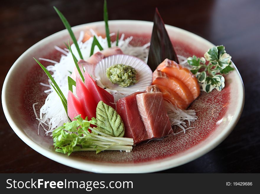 Mix Sashimi, Raw Fish Tuna And Salmon Sashimi