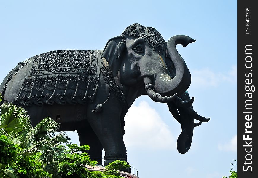 Big Elephant Status with blue sky in Samut Prakan near Bangkok, Thailand. An Erawan is a mythical elephant Status with three heads. Big Elephant Status with blue sky in Samut Prakan near Bangkok, Thailand. An Erawan is a mythical elephant Status with three heads.