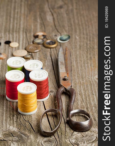 Scissors, threads and buttons