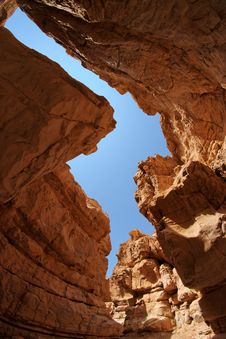 Narrow Slot Between Two Rocks In Desert Canyon Royalty Free Stock Image