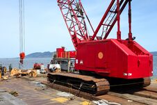 Heavy Duty Crane On A Barge, Port Of Astoria OR. Royalty Free Stock Photos