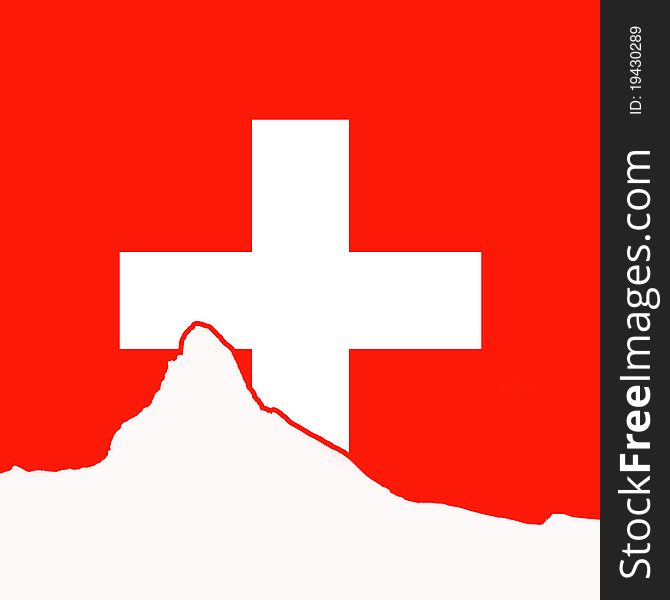 Illustration of the Swiss flag and the silhouette of the Matterhorn