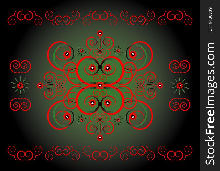 Decorative flower pattern ornament on green background