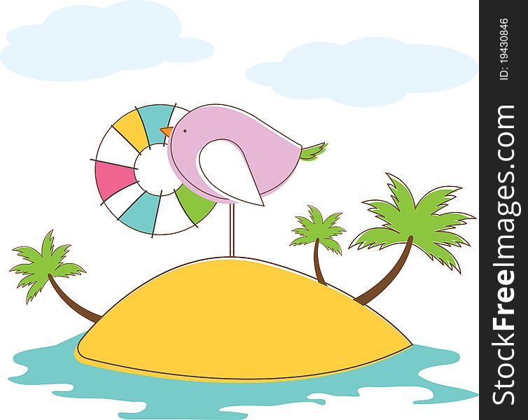 Bird in island on isolated background. Vector Illuatration. Bird in island on isolated background. Vector Illuatration