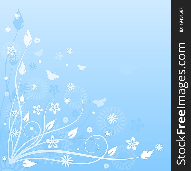 Blue background with flowers and Butterflies. Blue background with flowers and Butterflies.