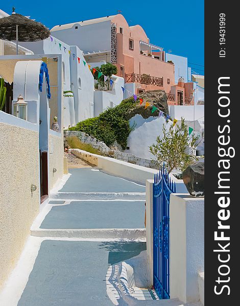 Traditional old street in Santorini, Greece