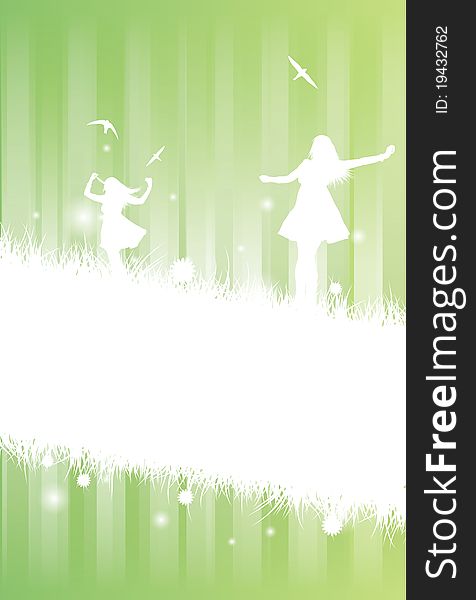 A fantastic vector design of two silhouetted girls celebrating summer. The design is mainly for an information use with text space visible. EPS V8. A fantastic vector design of two silhouetted girls celebrating summer. The design is mainly for an information use with text space visible. EPS V8