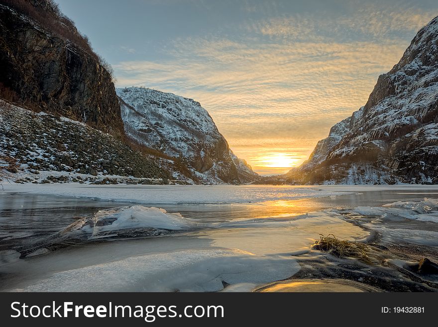 Panoramic view over a morain in southern Norway during sunset. Panoramic view over a morain in southern Norway during sunset.