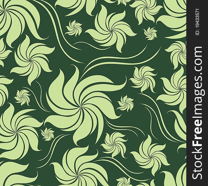 Seamless green floral pattern with leafs