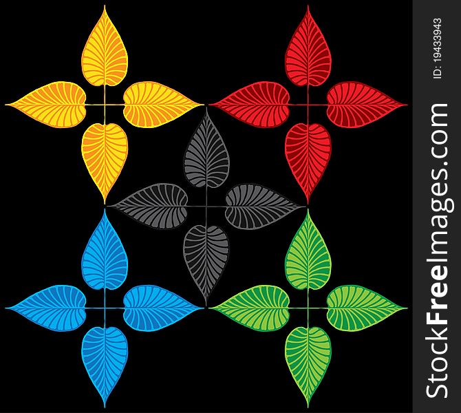 Leaves cross color in grey scale, yellow, red, blue and green, detail applicable as a decorative element