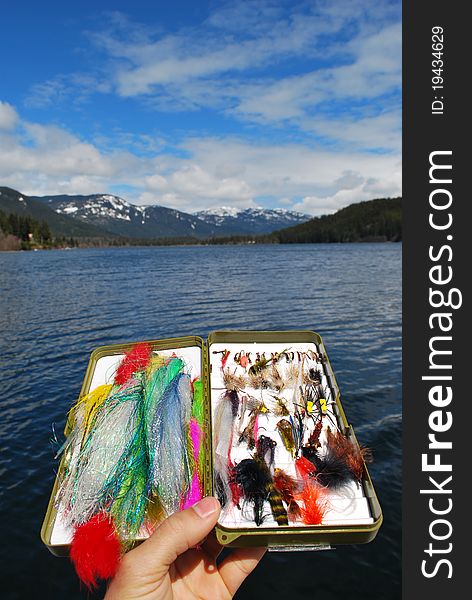 A fully stocked fly box on a stillwater lake in Whistler, British Columbia, Canada. A fully stocked fly box on a stillwater lake in Whistler, British Columbia, Canada.