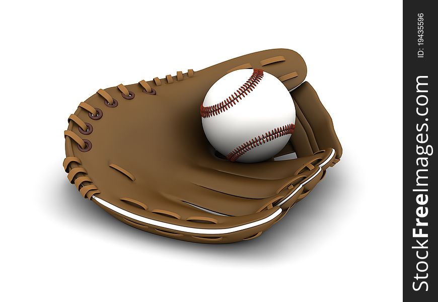 A baseball and a glove on a white background. A baseball and a glove on a white background